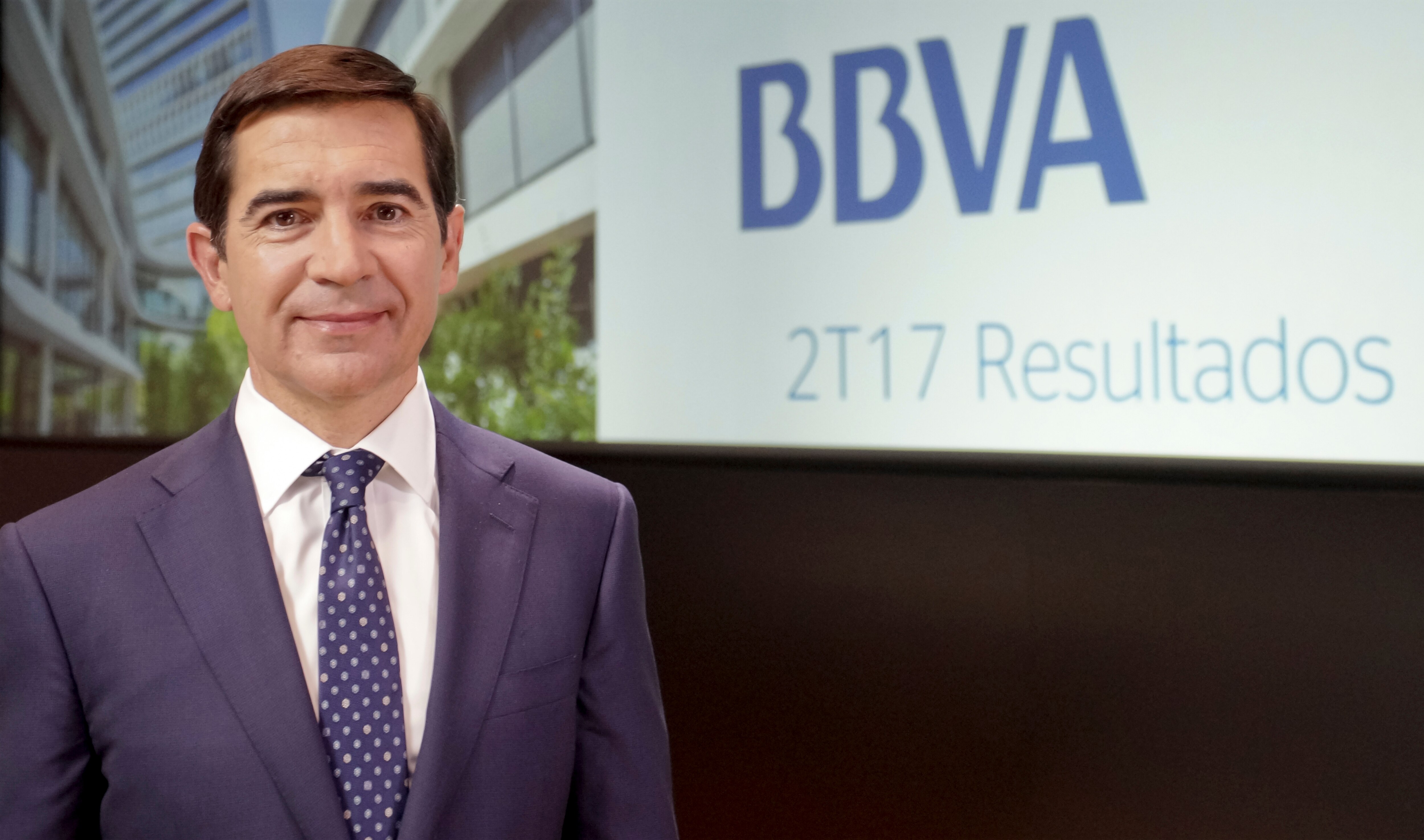 El consejero delegado de BBVA, Carlos Torres Vila, durante la presentación de los resultados 2T17