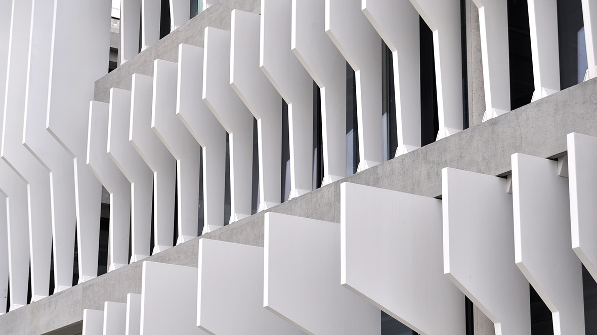 Fotografía de una zona de la estructura de la Ciudad BBVA que da al exterior BBVA