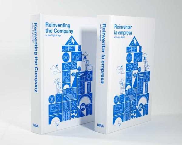Imagen del libro, en versión castellano e inglesa, 'Reinventar la empresa en la era digital' Fotografía del libro 'Reinventar la empresa en la era digital' BBVA