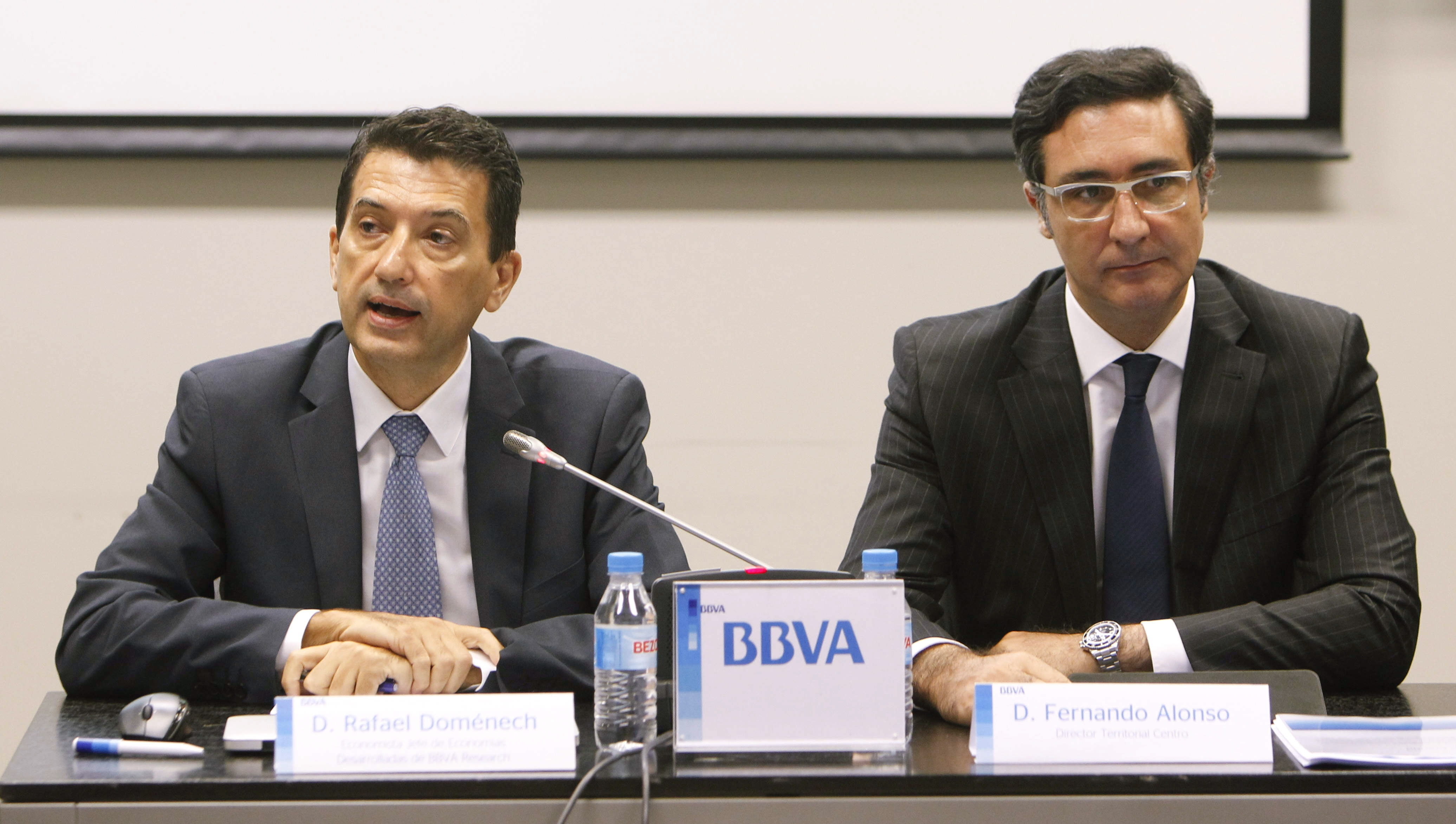 Fernando Alonso, director Territorial Centro de BBVA, y Rafael Doménech, economista jefe de economías desarrolladas de BBVA Research, presentan el informe Situación Madrid Rafael Domenech y Fernando Alonso en la presentación de Situación Madrid
