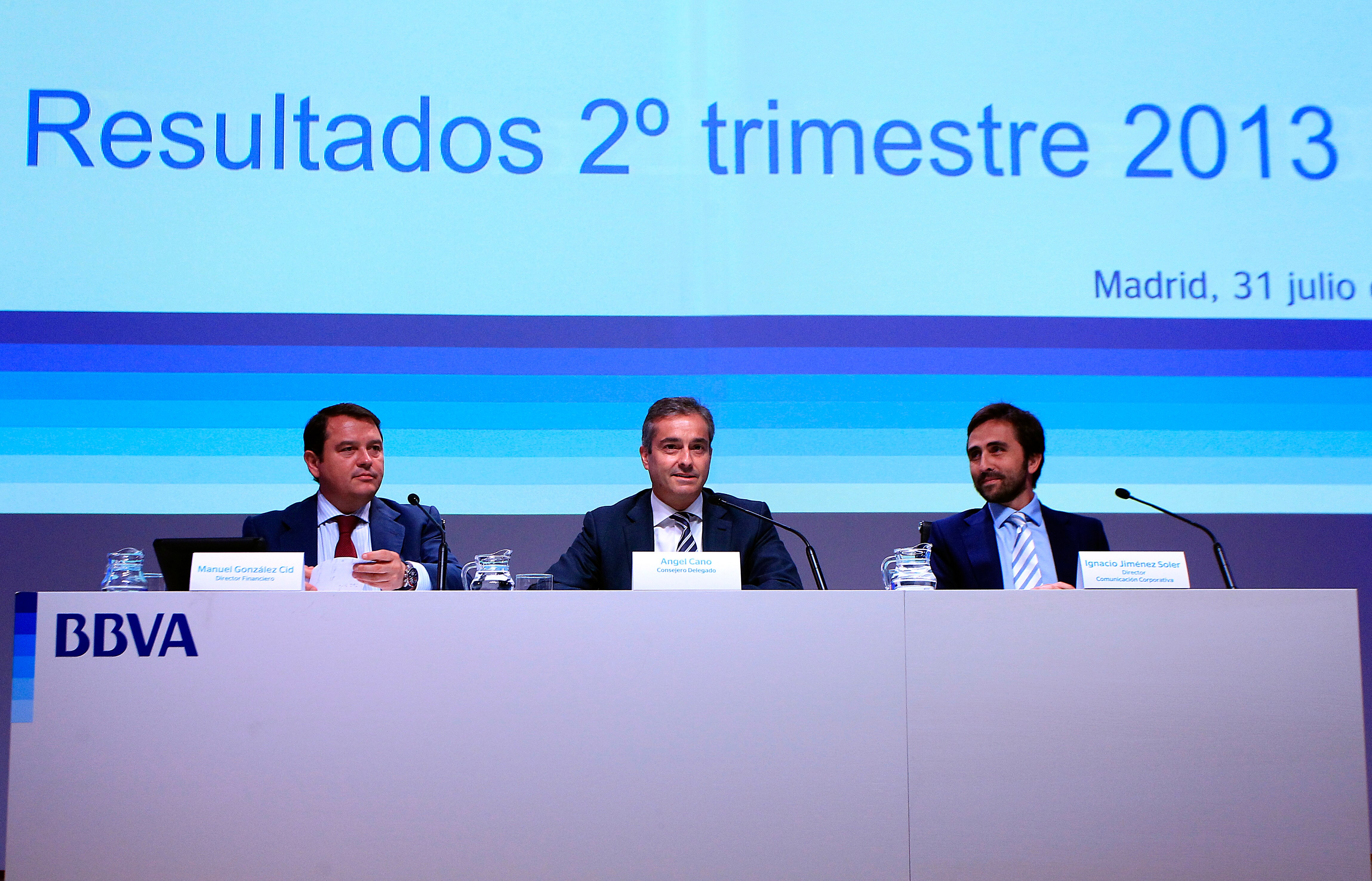 Manuel González, Ángel Cano e Ignacio Jiménez en presentación resultados 2T13 Fotografía de Manuel González, Ángel Cano e Ignacio Jiménez en presentación resultados 2T13