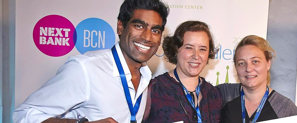 aja Palaniappan y Rola Abou Rahme de Origin Markets, junto con Leanne Kemp, fundadora de Everledger-BBVA