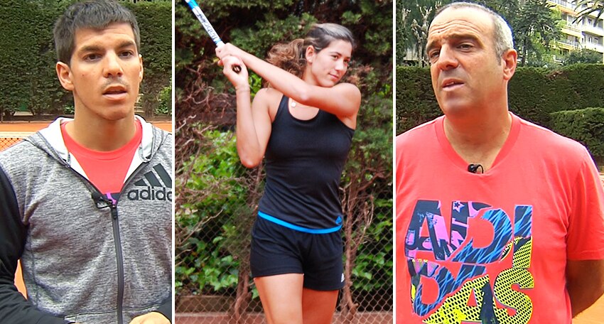 Tríptico Garbiñe Muguruza, Ignasi de la Rosa (preparador físico y fisioterapeuta) y Alejo Mancisidor (ex entrenador) Fotografía Tríptico Garbiñe Muguruza, Ignasi de la Rosa (preparador físico y fisioterapeuta) y Alejo Mancisidor (ex entrenador)