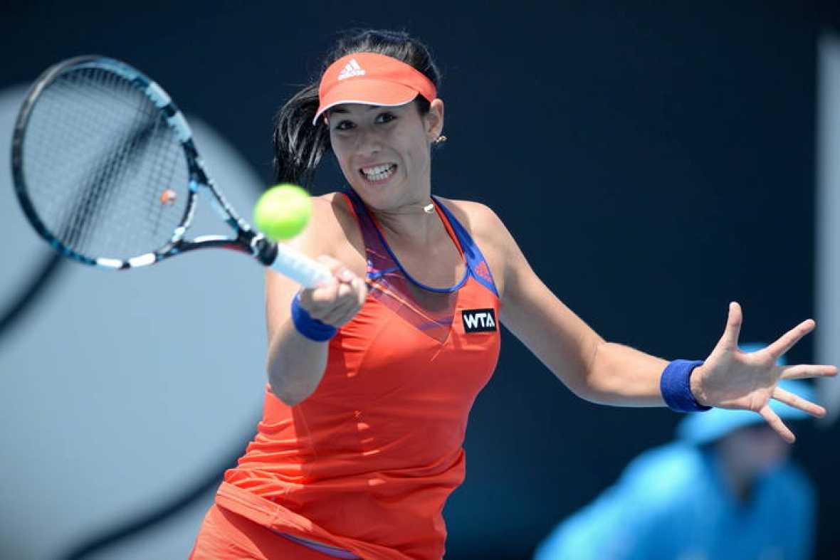 Garbiñe Muguruza durante el partido de la final en Hobart (Australia) en 2014, su primer título WTA, con 20 años Fotografía Garbiñe Muguruza durante la final en Hobart 2014, su primer título WTA