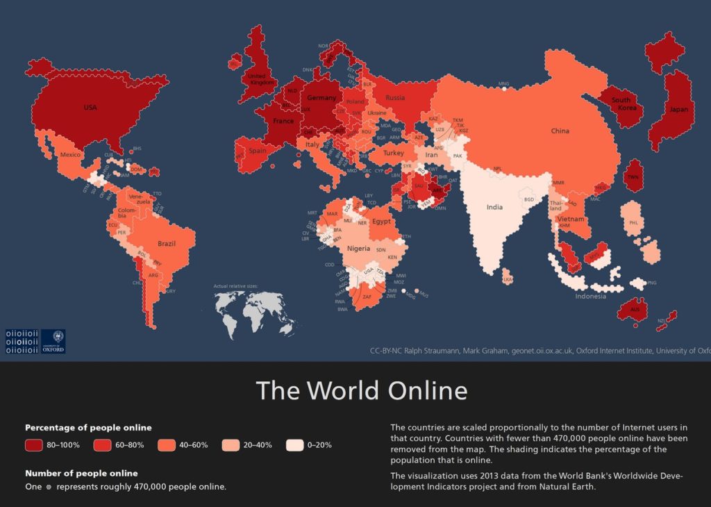 Imagen de la Universidad de Oxford Así sería el mundo con el ratio de usuarios conectados