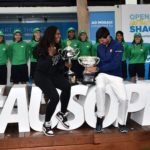 Fotografía Serena Williams y Novak Djokovic, campeones del Open de Australia 2015, en la presentación de la edición de 2016