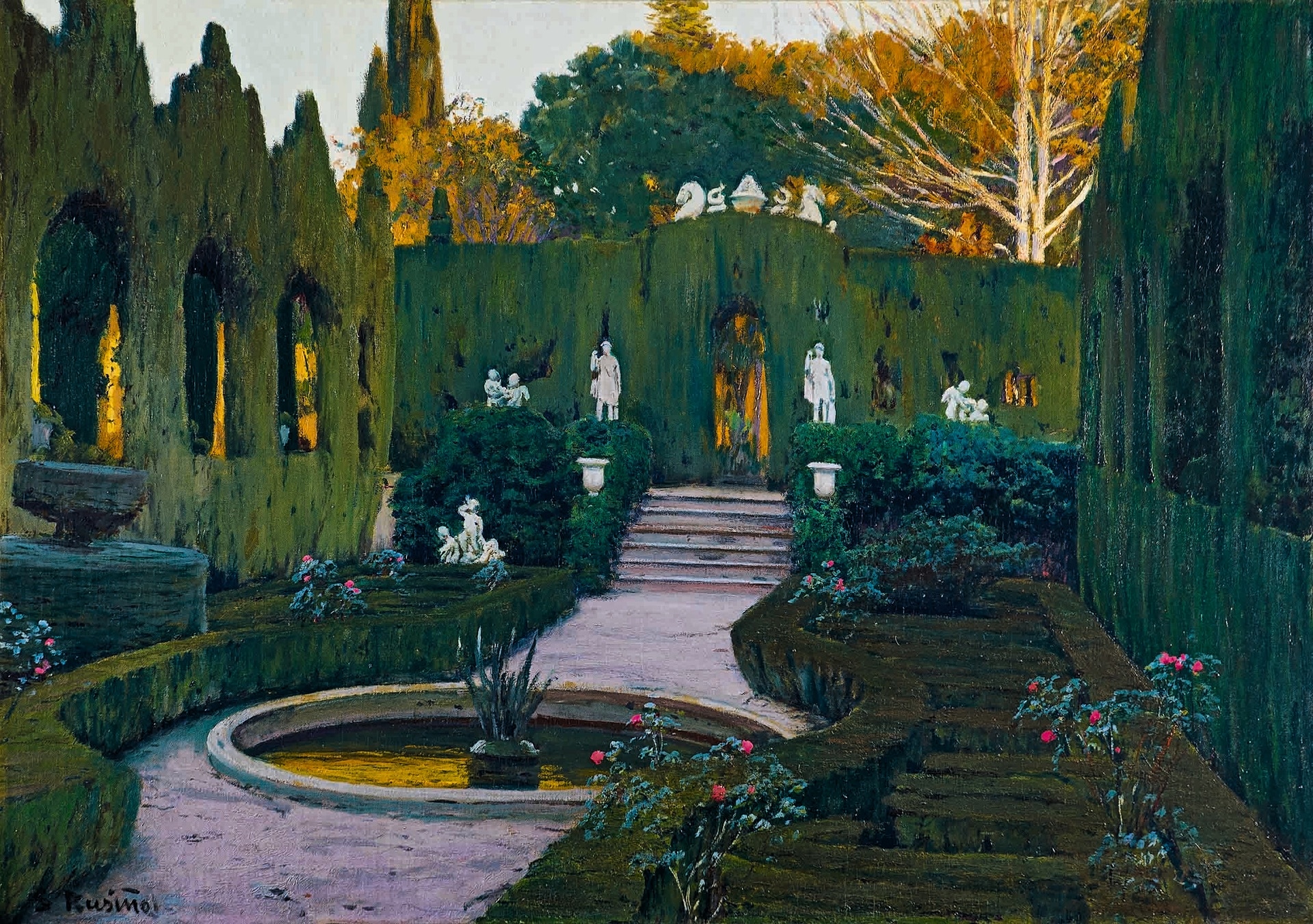 Imagen del cuadro Jardines de Monforte (h. 1917). Santiago Rusiñol. Fotografía Colección BBVA