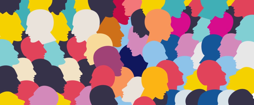 Ilustración personas de diferentes nacionalidades y culturas. Ilustración BBVA OpenMind. Problemas comunicación en multinacionales