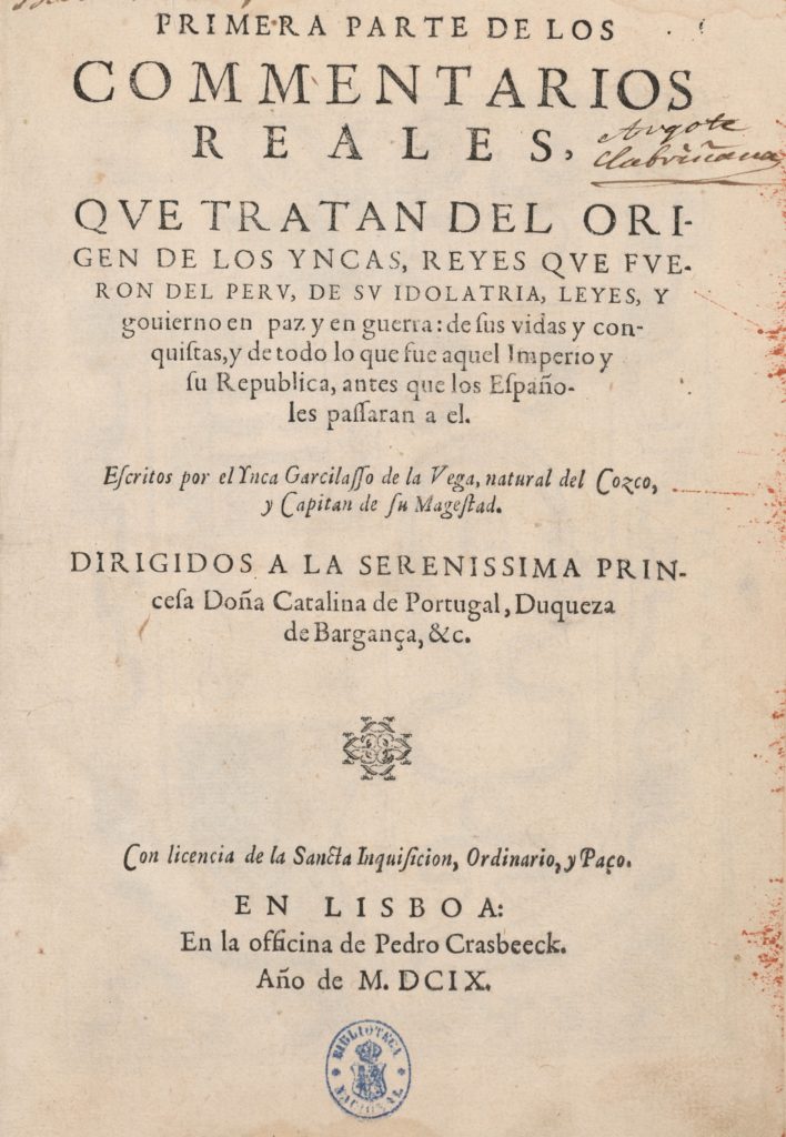 Comentarios Reales del Inca Garcilaso de la Vega Fotografía de Comentarios Reales del Inca Garcilaso de la Vega