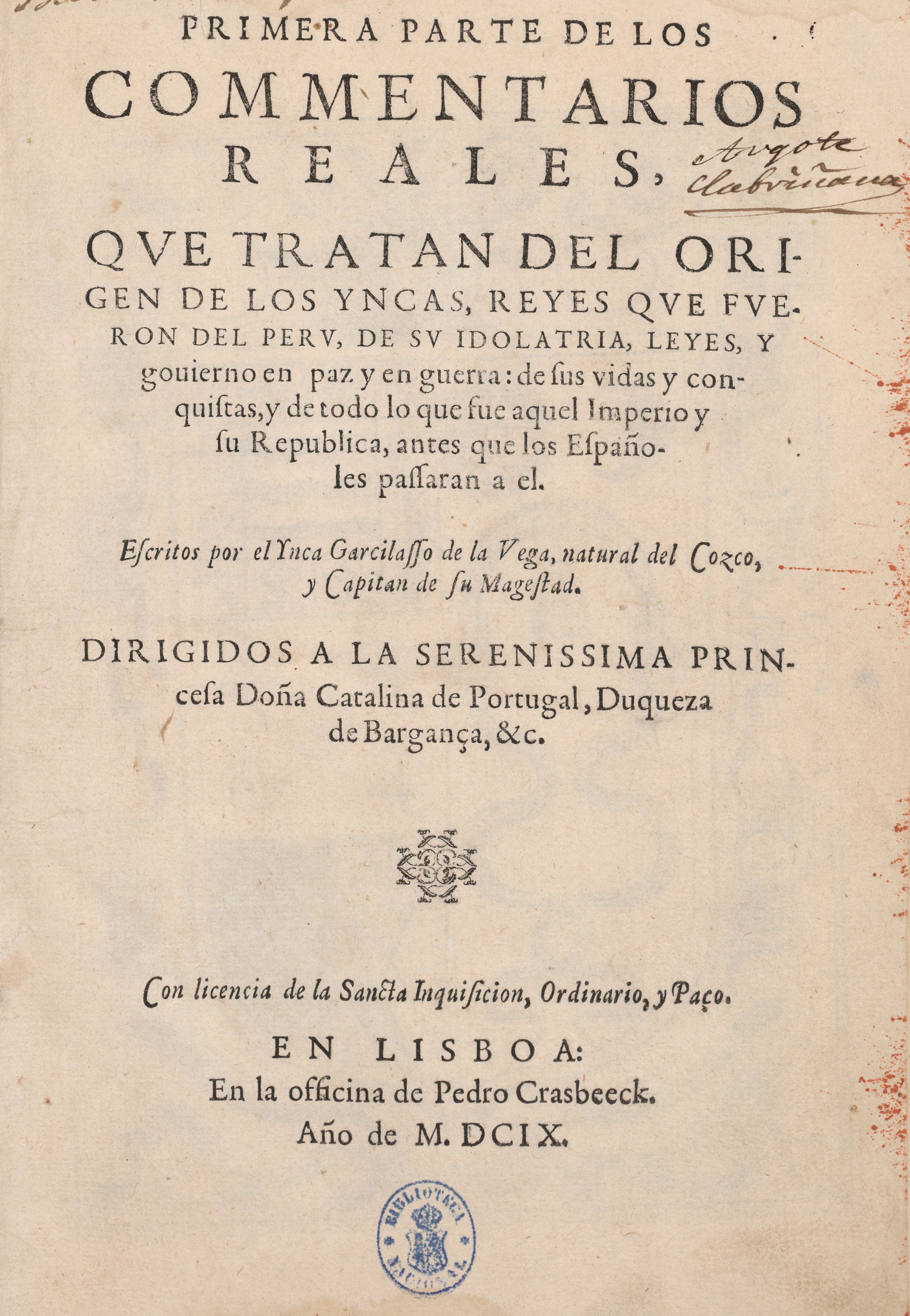 Comentarios Reales del Inca Garcilaso de la Vega Fotografía de Comentarios Reales del Inca Garcilaso de la Vega