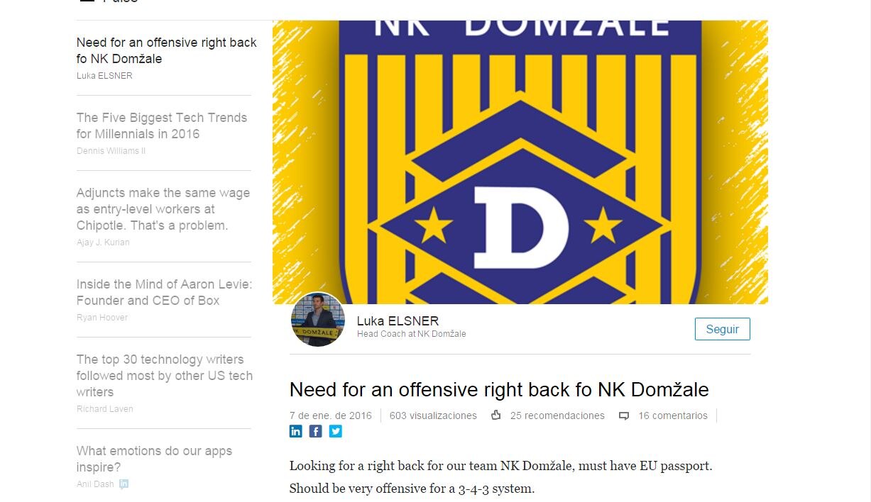 Anuncio de Luka Elsner en Linkedin pidiendo un lateral Anuncio de Luka Elsner en Linkedin pidiendo un lateral