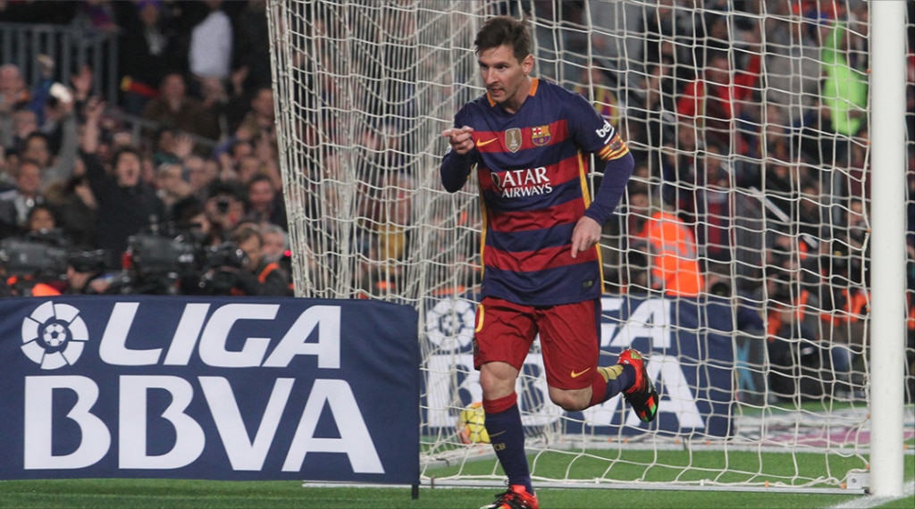 Leo Messi celebra un gol en un partido de la Liga BBVA Fotografía Leo Messi celebra un gol en un partido de la Liga BBVA