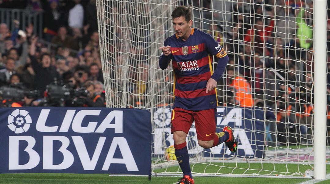 Leo Messi celebra un gol en un partido de la Liga BBVA Fotografía Leo Messi celebra un gol en un partido de la Liga BBVA