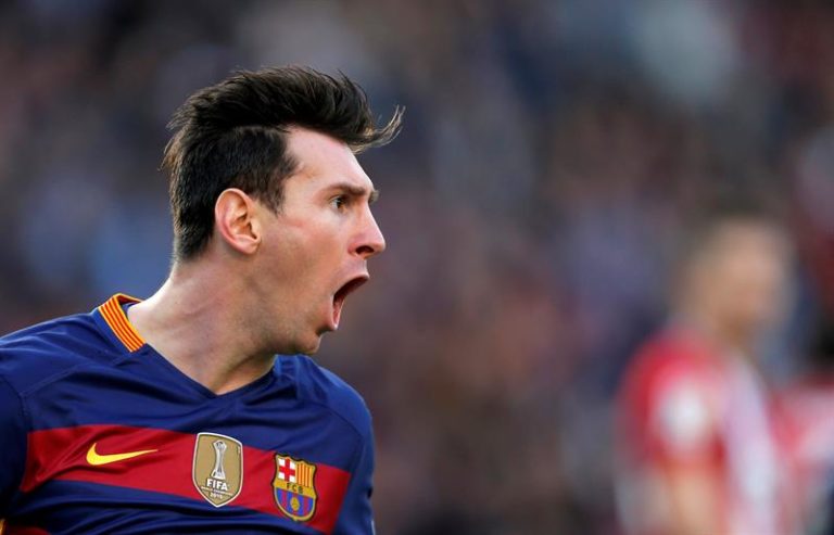 Messi celebra un gol con el Barcelona durante un partido de la Liga BBVA | Foto: EFE