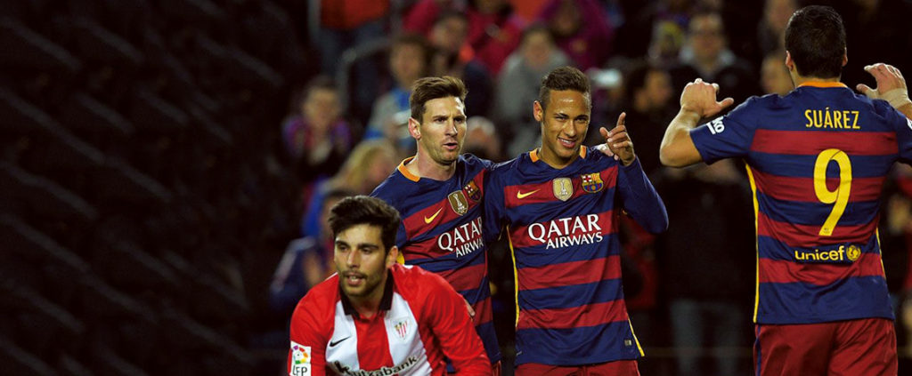 La 'MSN' celebra un gol en Liga BBVA La 'MSN' celebra un gol en Liga BBVA