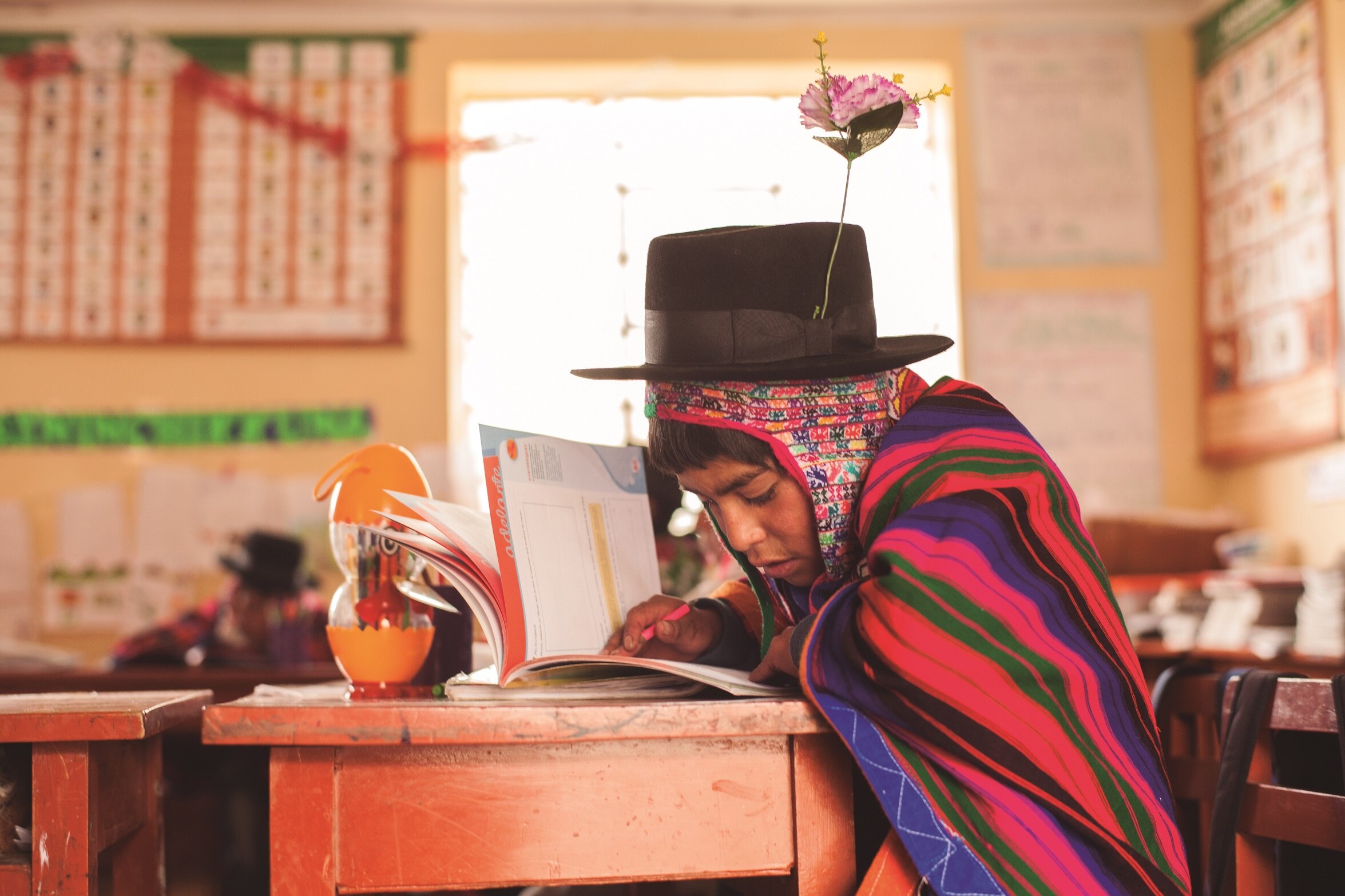 Estudiante peruano que ha mejorado su comprensión lectora gracias al programa de lectura de la Fundación BBVA Continental. Fotografía de alumno del programa