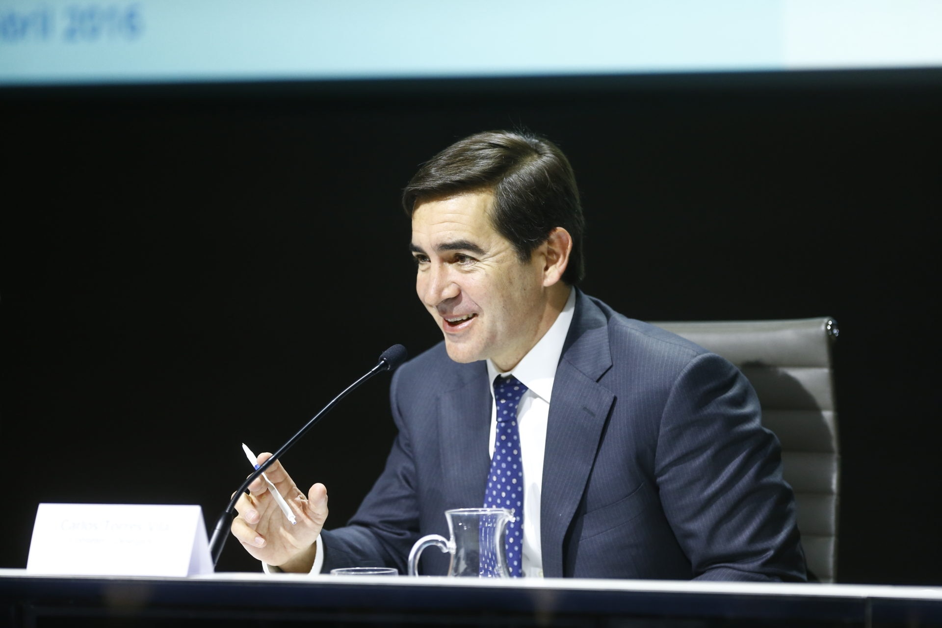 El consejero delegado de BBVA, Carlos Torres Vila, durante la presentación de resultados