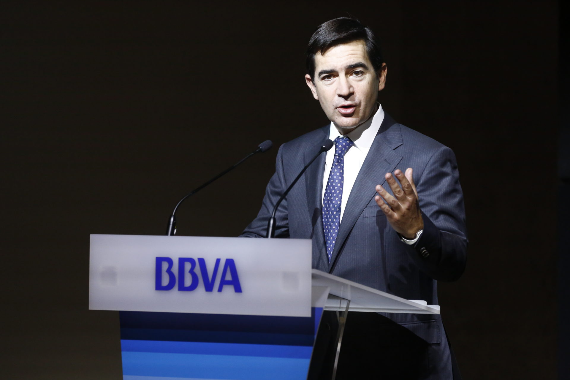 El consejero delegado de BBVA, Carlos Torres Vila, durante la presentación de resultados