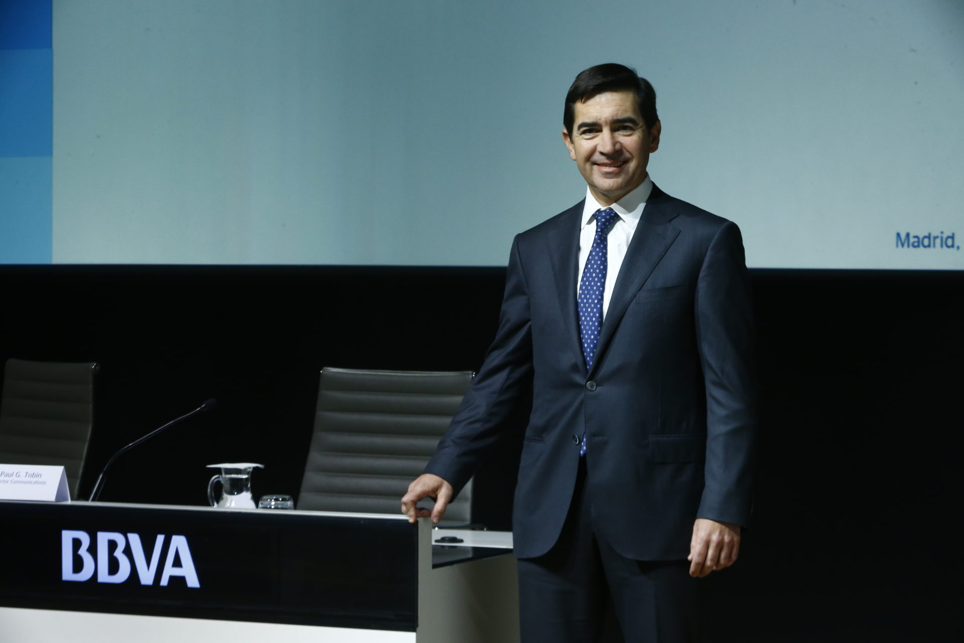 El consejero delegado de BBVA, Carlos Torres Vila, durante la presentación de resultados