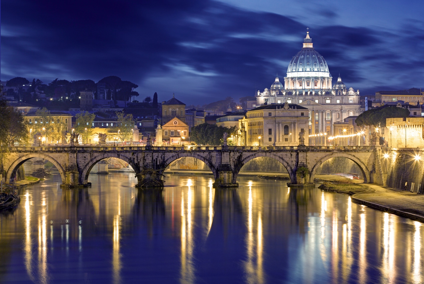 Night image of St. Peter's Basilica, Ponte Sant Angelo and Tiber Night image of St. Peter's Basilica, Ponte Sant Angelo and Tiber