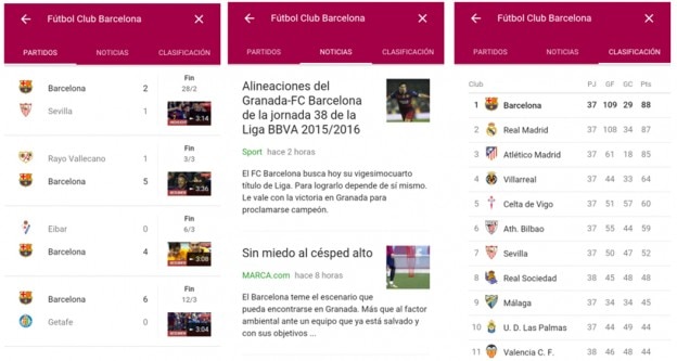 Información equipos y partidos de Google recurso 2