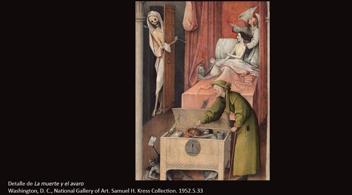 Fotografía detalle de La muerte y el avaro, El Bosco - BBVA Washington, D. C., National Gallery of Art. Samuel H. Kress Collection. 1952.5.33