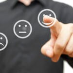 man is choosing happy,positive smile icon, concept of satisfaction and improvment