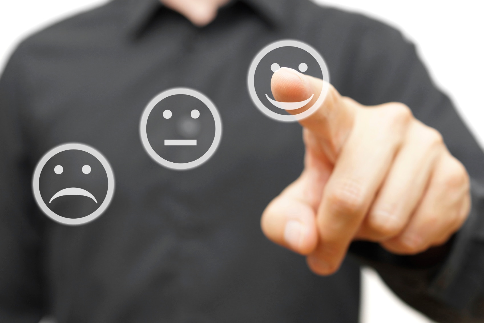 man is choosing happy,positive smile icon, concept of satisfaction and improvment