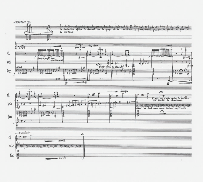 Imagen de partitura original de Les sept crimes de l’amour, de Georges Aperghis, Premio Fundación BBVA Fronteras del Conocimiento