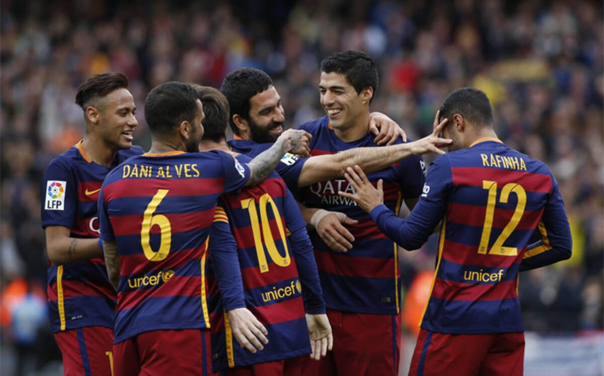 Fotografía de Los jugadores del F.C. Barcelona celebran un gol en Liga BBVA