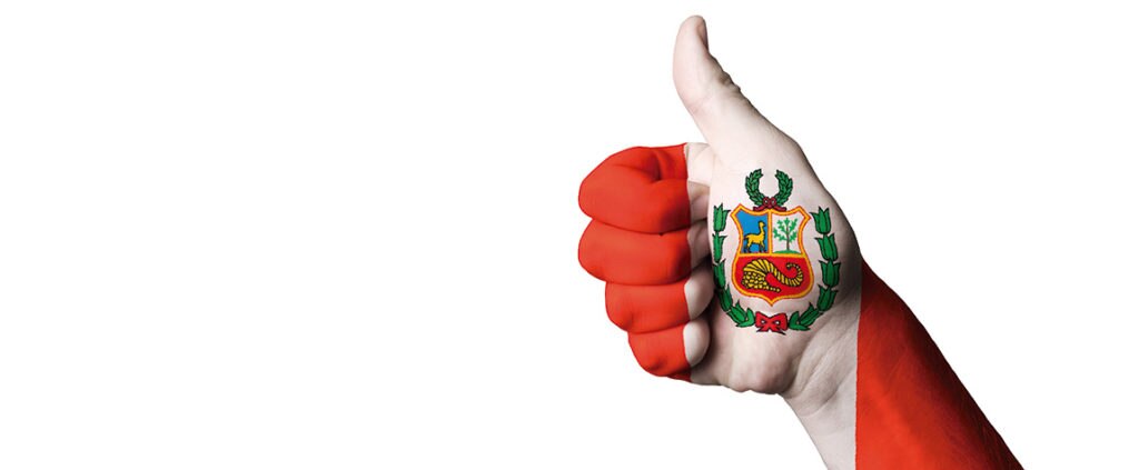 Fotografía de mano con los colores y el escudo del Perú.