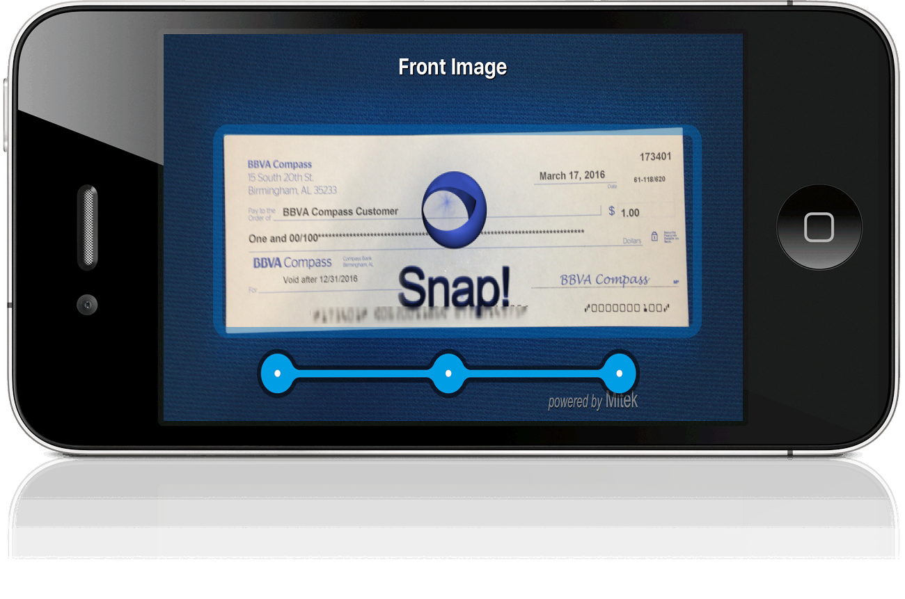 Iphone Check Scan Compass Fotografía de Iphone Check Scan BBVA Compass