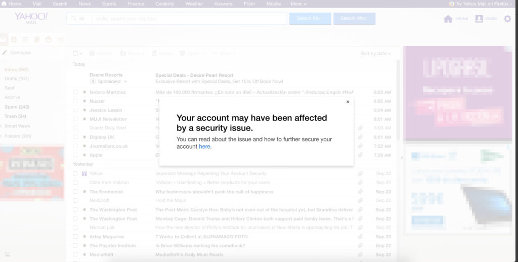 El aviso de Yahoo cuando accedes al correo El aviso de Yahoo cuando accedes al correo