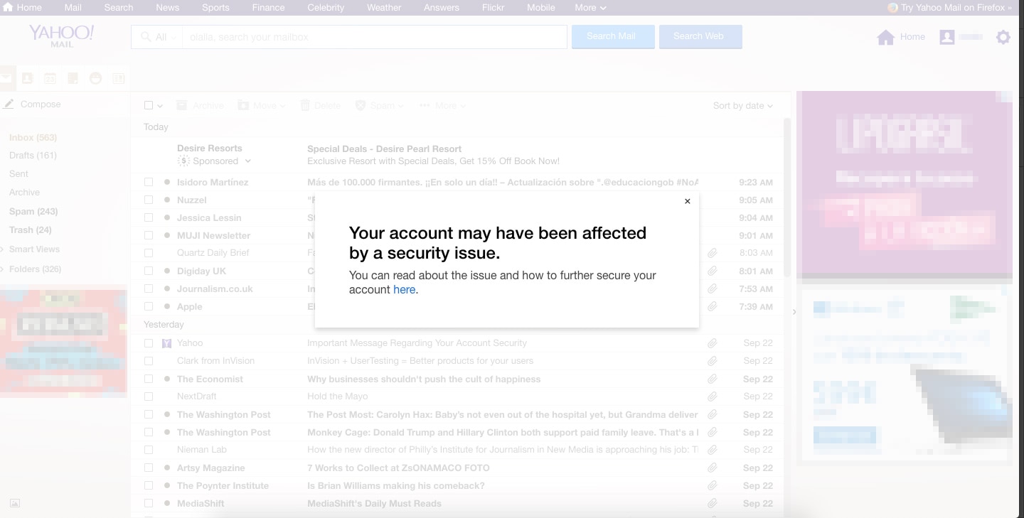 El aviso de Yahoo cuando accedes al correo El aviso de Yahoo cuando accedes al correo
