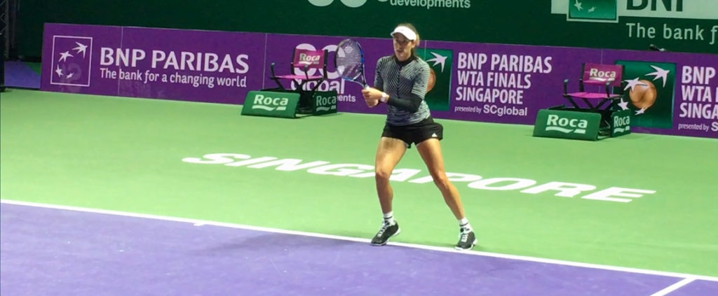 Garbiñe Muguruza durante un entrenamiento para el WTA Finals de Singapur