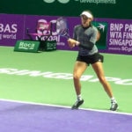 Garbiñe Muguruza durante un entrenamiento para el WTA Finals de Singapur