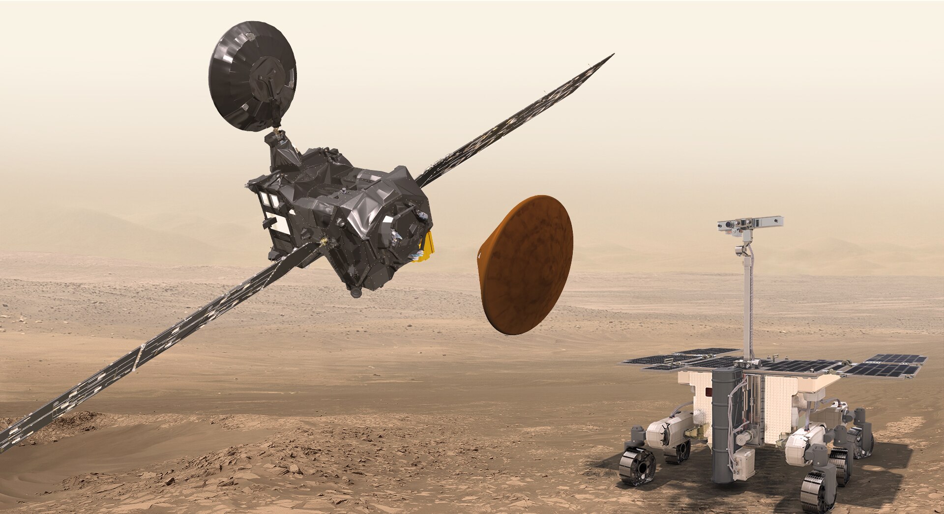 Imagen de las naves de la Agencia Espacial Europea que buscará vida en Marte.