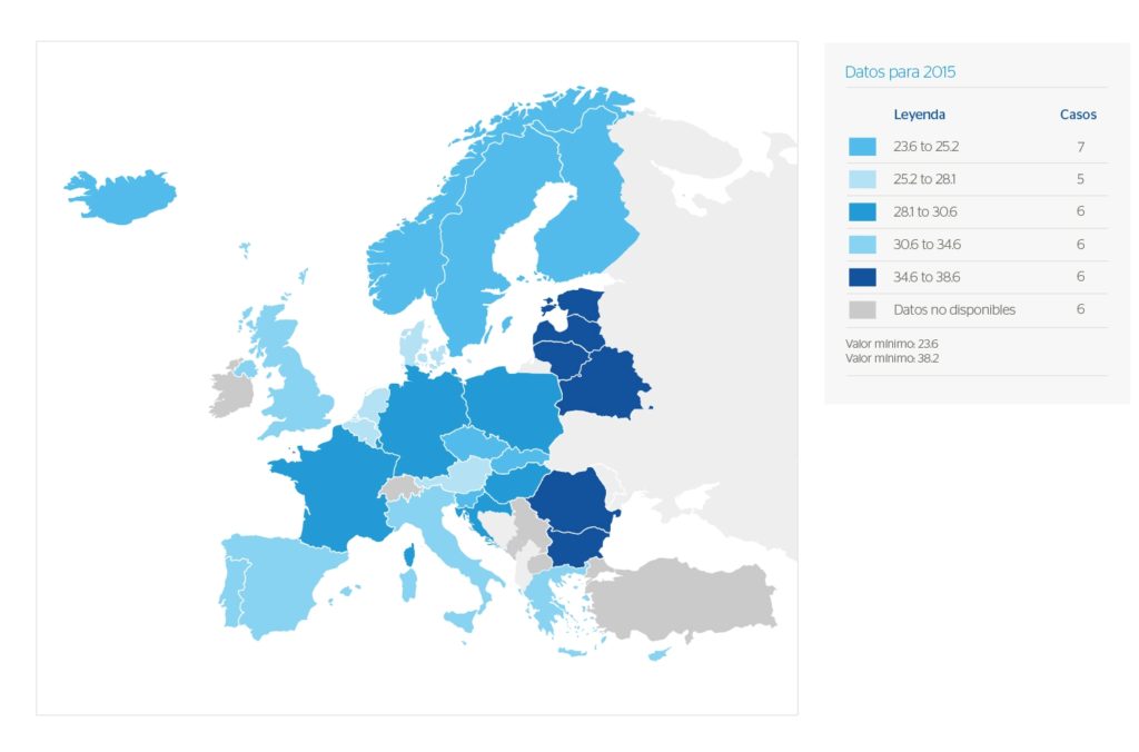 Mapa Europa, desigualdad, economía, coeficiente de Gini