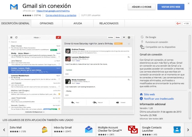 La ventana de descarga de ‘Gmail sin conexión’.