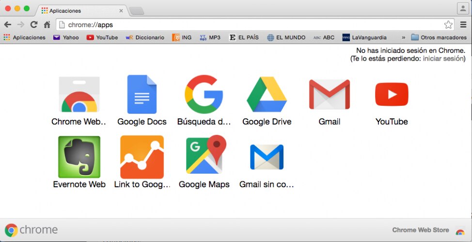 La pestaña de las aplicaciones de Google Chrome que tienes instaladas. En azul está Sin Conexión.