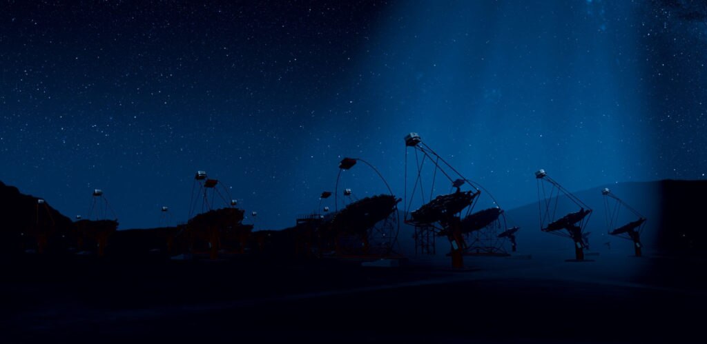 Imagen de un campo de telescopios de la futura red de telescopios Cherenkov, que protagonizó la conferencia de Werner Hofmann en la Fundación BBVA. Imagen de un campo de telescopios de la futura red de telescopios Cherenkov, que protagonizó la conferencia de Werner Hofmann en la Fundación BBVA.