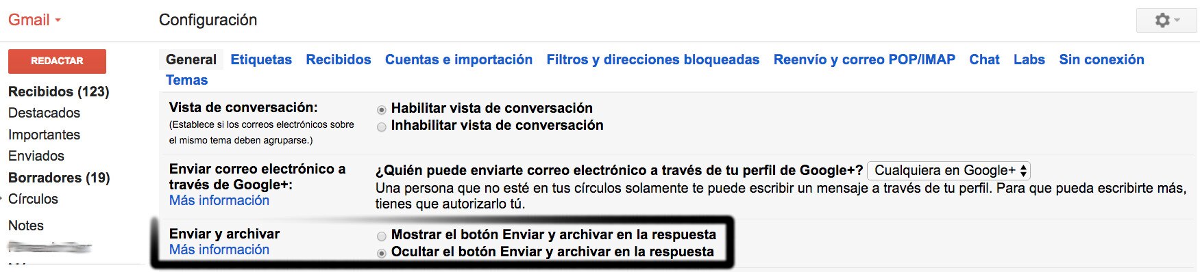 Habilita el botón de ‘Enviar y archivar’ y guarda