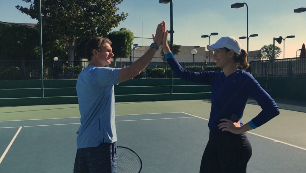 Garbiñe Muguruza y Sam Sumyk durante un entrenamiento Garbiñe Muguruza y Sam Sumyk durante un entrenamiento