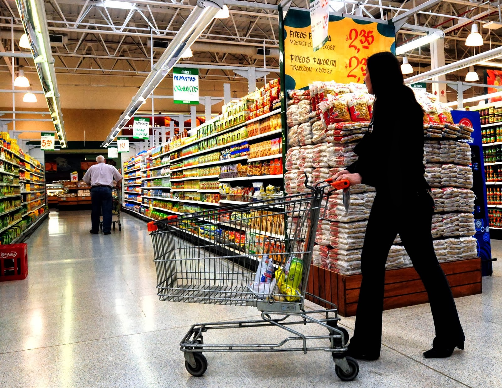 Fotografía de Mujer conduciendo un carrito de compras en un supermercado