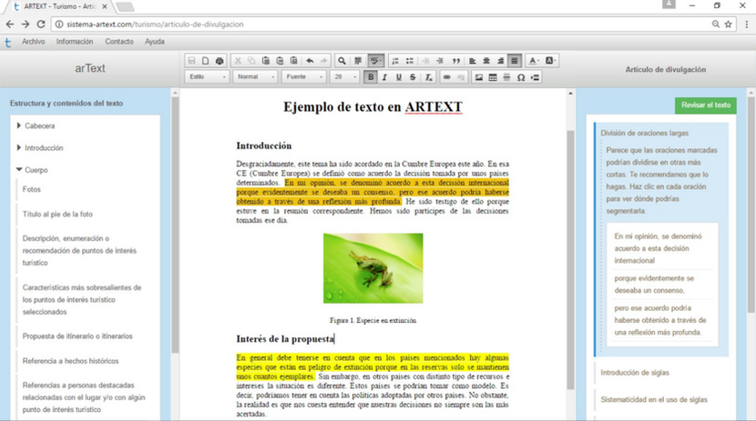 Imagen de una pantalla de la herramienta ArText, un sistema automático de redacción desarrollado con ayuda de la Fundación BBVA Imagen de una pantalla de la herramienta ArText, un sistema automático de redacción desarrollado con ayuda de la Fundación BBVA