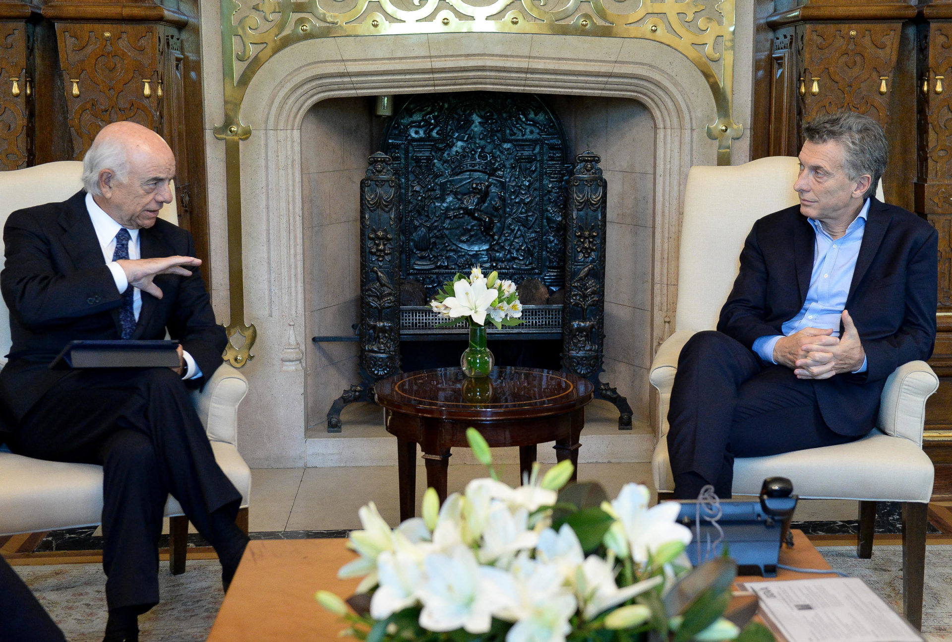 Francisco González y Mauricio Macri, inauguración torre BBVA Francés