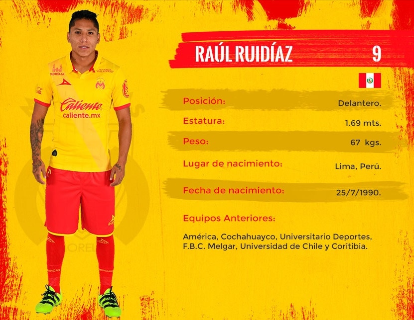 Ficha oficial de Raúl Ruidíaz en el Monarcas Morelia de la Liga BBVA Bancomer Ficha oficial de Raúl Ruidíaz en el Monarcas Morelia de la Liga BBVA Bancomer