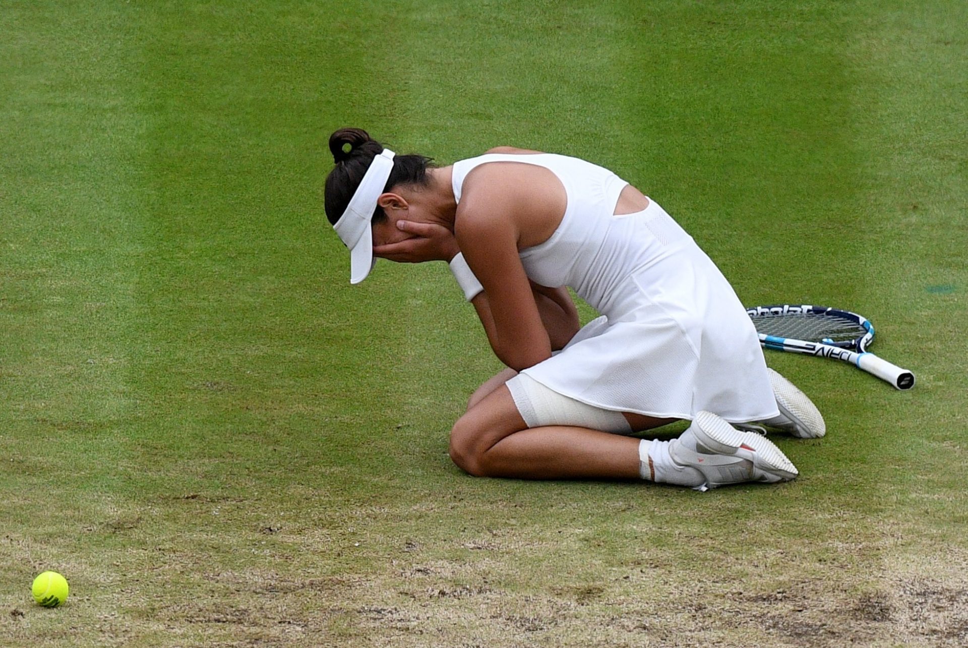 Garbiñe Muguruza al saberse campeona de Wimbledon 2017