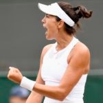 Garbiñe Muguruza celebra la vicotria en los cuartos de Wimbledon