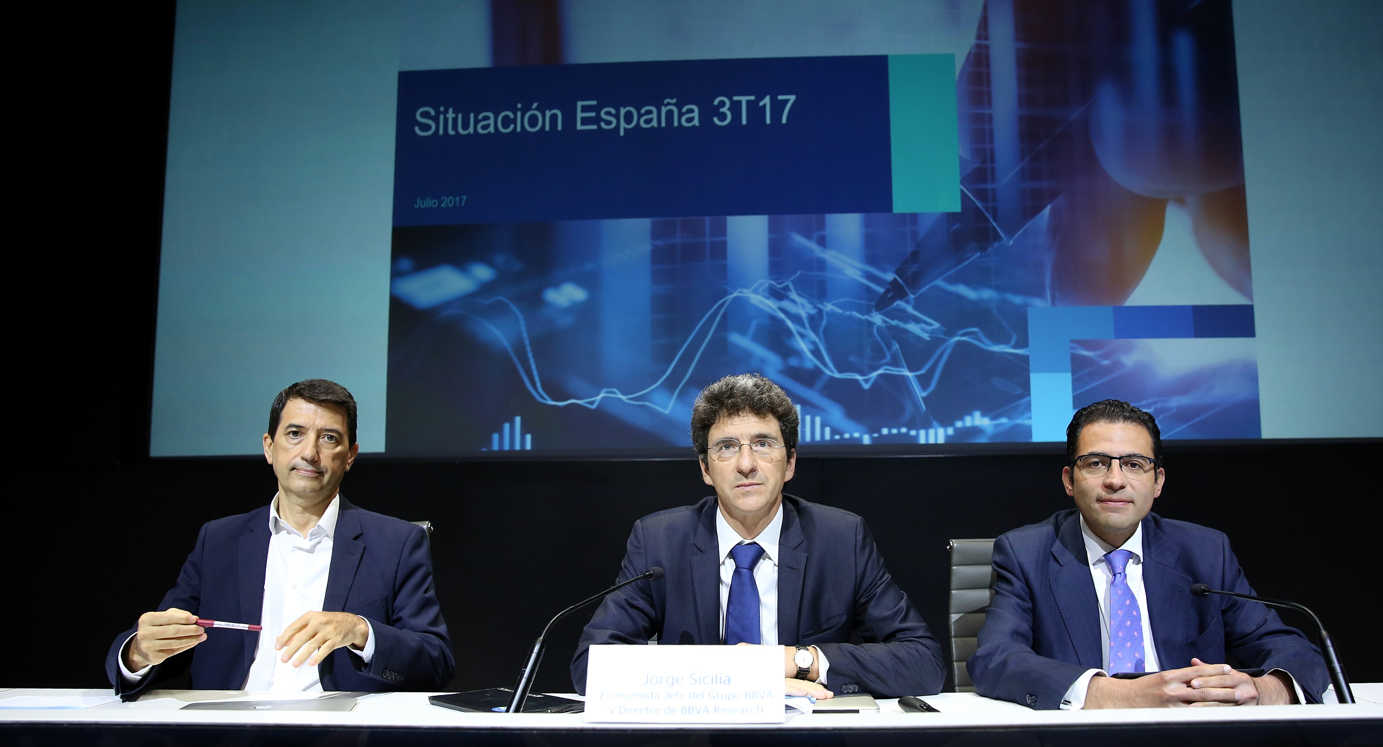 Jorge Sicilia, Rafael Doménech y Miguel Cardoso en la presentación de Situación España 3T17
